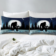 Rustic fishing bedding set displayed across a nature themed bedroom thematic accent.