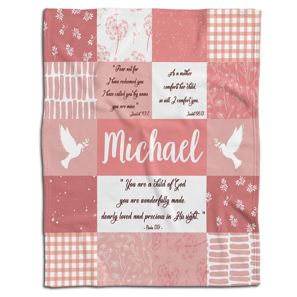 Artistic collage design showcasing dusty rose floral patterns, white doves, dandelion seeds, and blush gingham check.