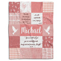 Artistic collage design showcasing dusty rose floral patterns, white doves, dandelion seeds, and blush gingham check.