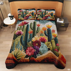 Personalized Vibrant Flowering Cactus Desert Scene Quilt Set