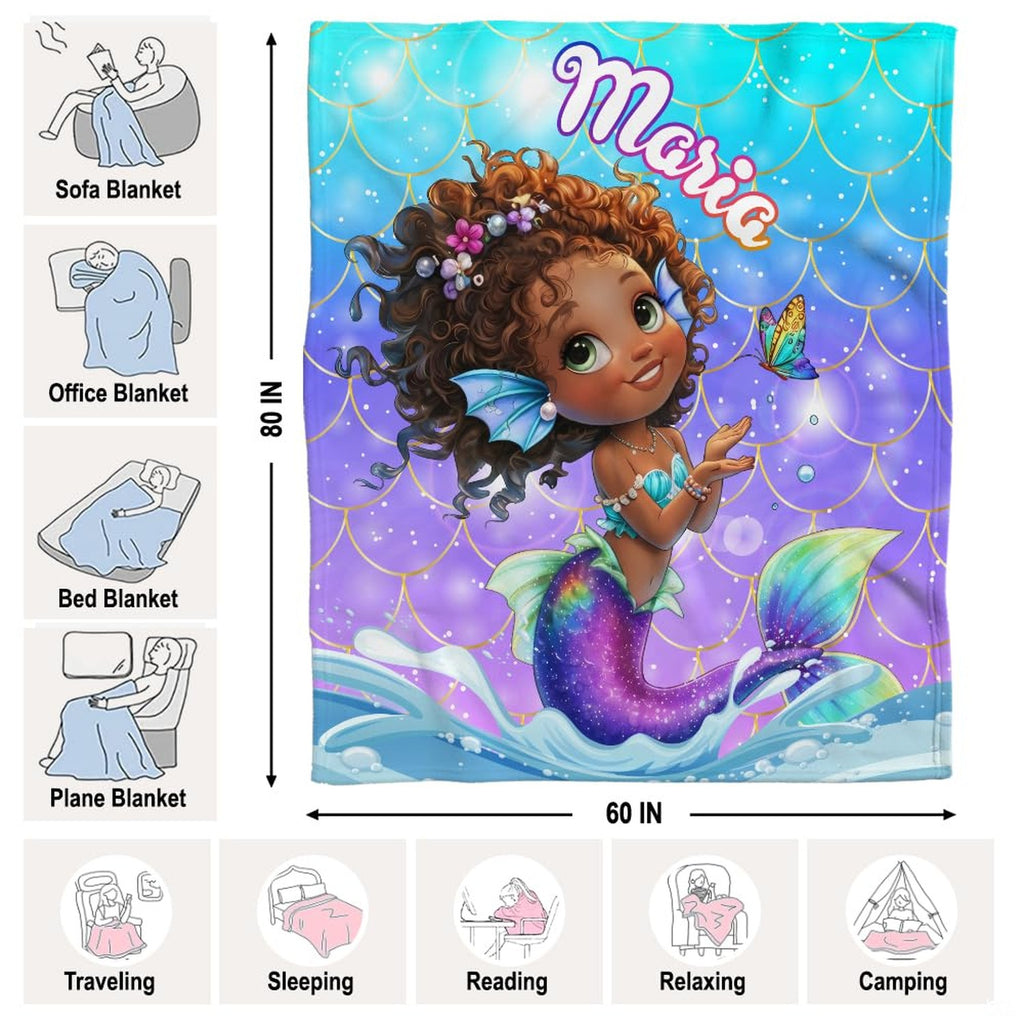 Enchanting kids mermaid bedroom design featuring cheerful cartoon mermaid girl under glowing water bubbles.