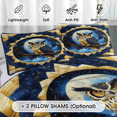 Owl Patchwork Pattern Quilt Set, Animals Quilt Set Style, Owl Nights Patchwork Bedding Bedspread, Owls Bedding Full Queen King Size for Bedroom