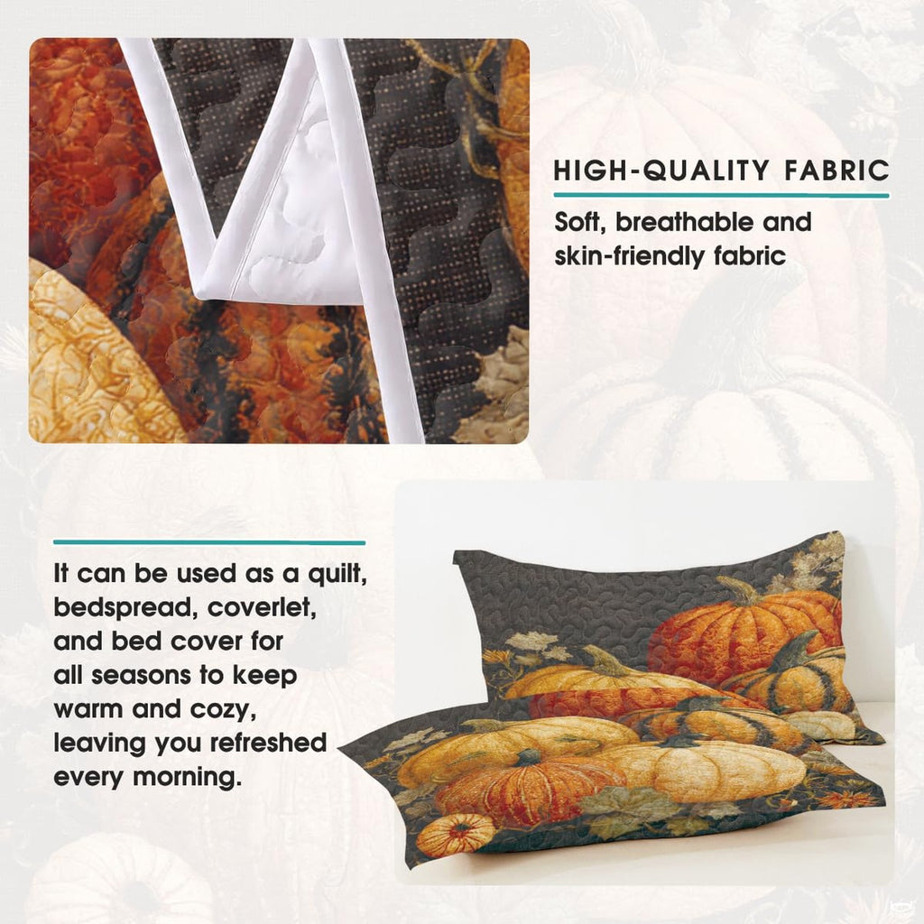 Artistic detail of creamy white gourd, foliage, and rustic pumpkin illustrations.