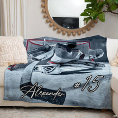 Athletic room decor styling with dramatic hockey arena graphics and frosty blue tones.