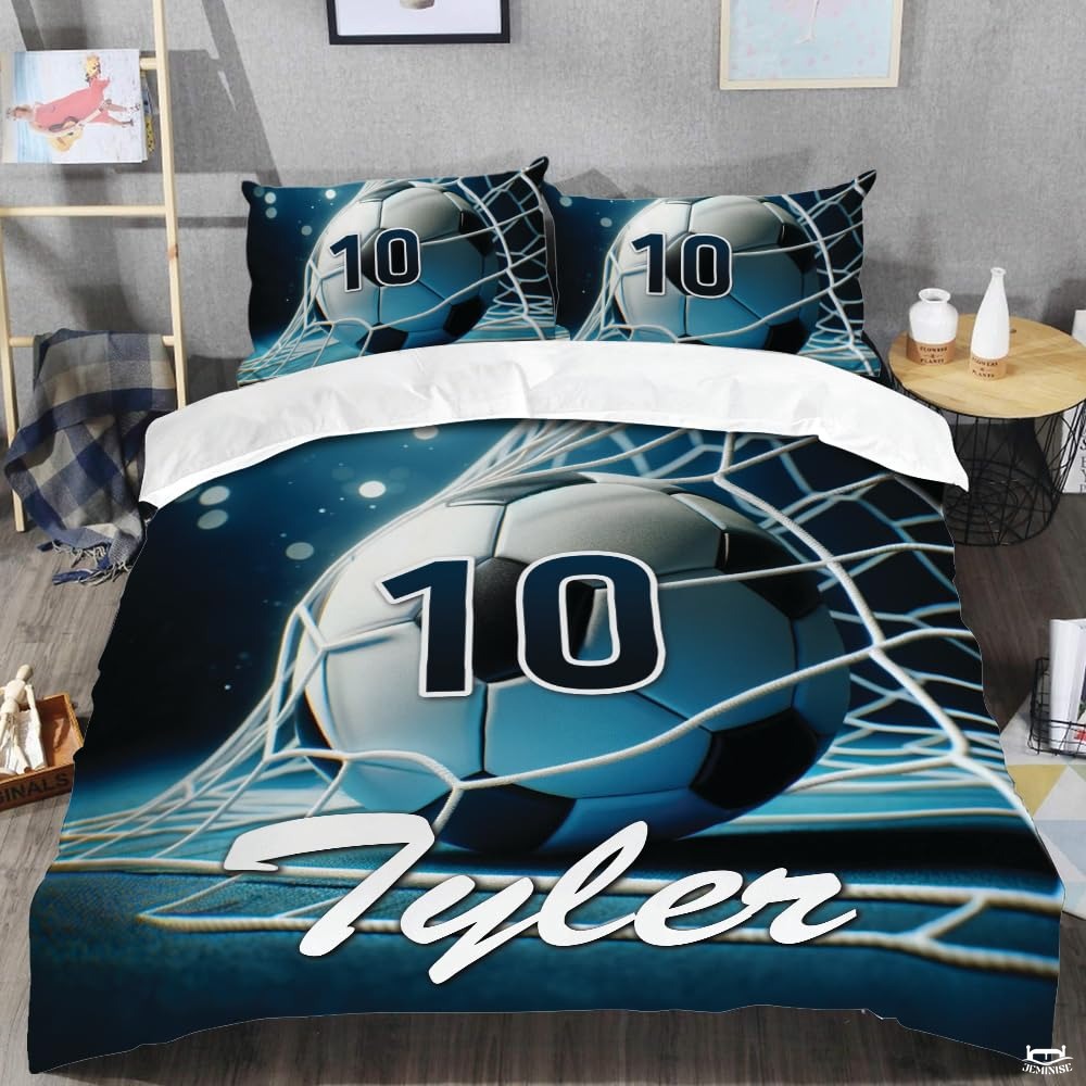 Custom Soccer Player Goal Comforter Set, Machine Washable - Design 8