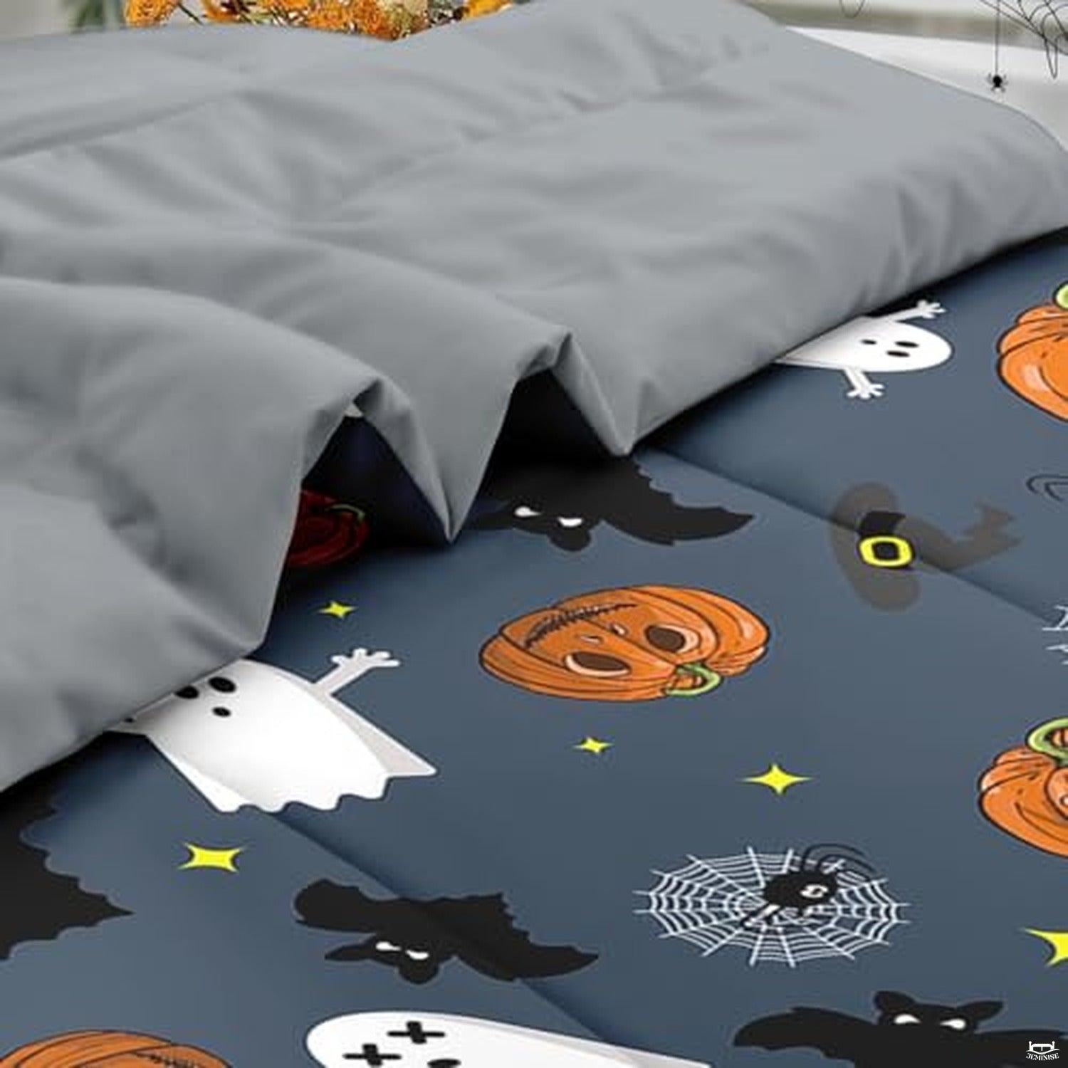 Pamnest Twin Halloween Comforter Set with Sheets, 5 Pieces Funny Bedding
