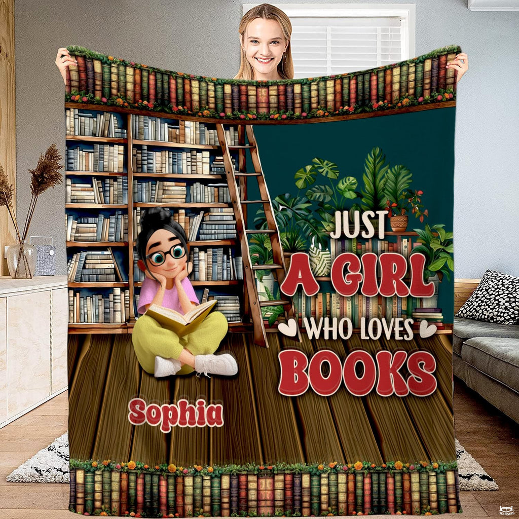 Close-up view of library ladder bookshelf throw blanket highlighting crisp typography and bookcase detail.