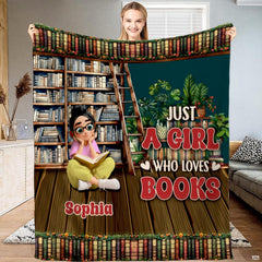 Close-up view of library ladder bookshelf throw blanket highlighting crisp typography and bookcase detail.