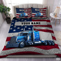 Custom Patriotic Semi Truck on American Flag Background Comforter