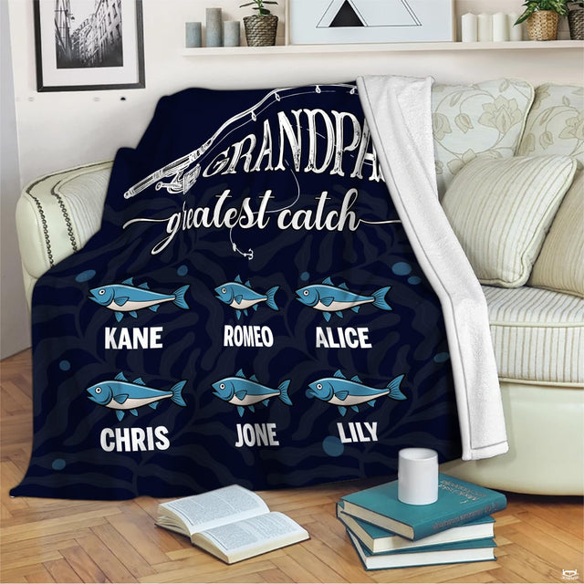Close-up perspective of white fishing rod and spinning reel line artwork on Blanket.