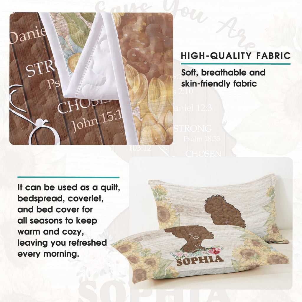 Women bedding set display highlighting wood grain background and vibrant floral graphics
