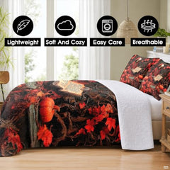 Personalized Witch Quilt Set, Autumn Forest Bedding with Beautiful Witch Design, Lightweight Bedspread for Halloween & Fall Bedroom Decor (#02)
