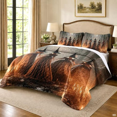 Personalized Witch Quilt Set, Autumn Forest Bedding with Beautiful Witch Design, Lightweight Bedspread for Halloween & Fall Bedroom Decor (#05)