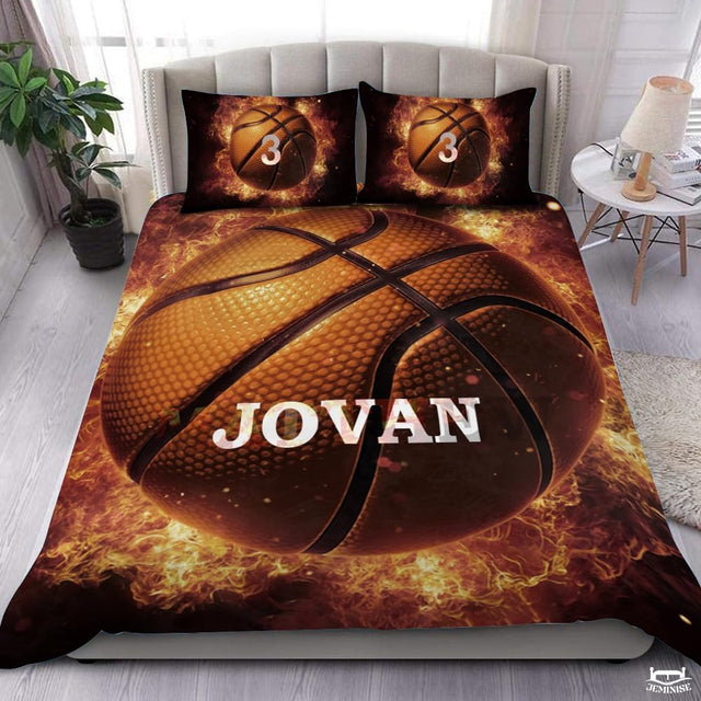 Personalized Basketball Burning Flames Comforter with Name and Number