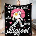 Floral Bigfoot retro sunset throw blanket featuring wildflower patterned Sasquatch and pink striped sunset