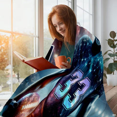 Cosmic galaxy football player with nebula constellation patterns under stadium lights, view 4.