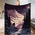 Bigfoot silhouette walking along snowy ridge under starry night bedding set backdrop