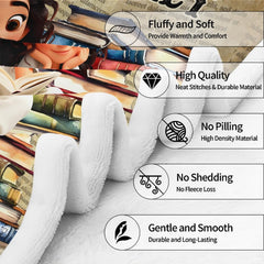 Folded perspective of the newsprint throw blanket highlighting print depth and perimeter finish.