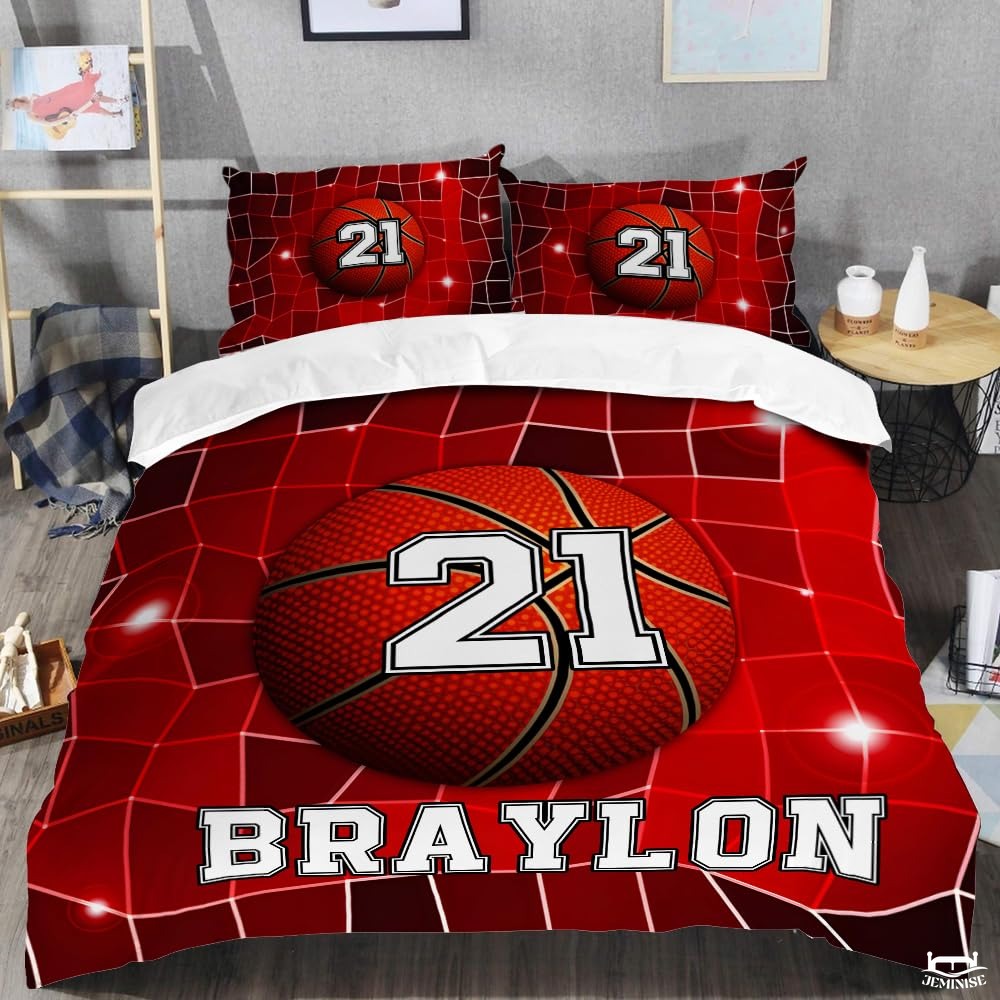 Personalized Basketball on Net Background Comforter with Name and Number