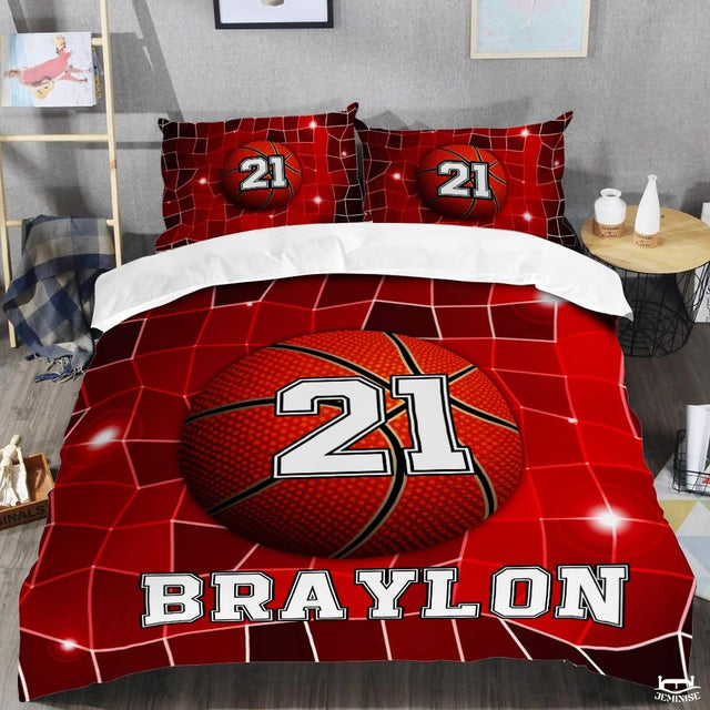 Personalized Basketball on Net Background Comforter with Name and Number