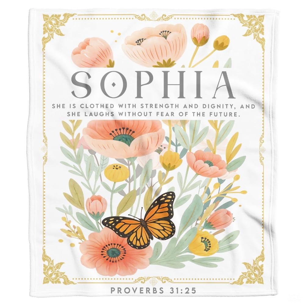 Custom Floral Butterfly Inspirational Blanket, Machine Wash - Design 8