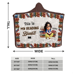 Dimension infographic detailing wide and tall measurements for the bookshelf throw blanket