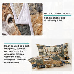 Rustic lodge bedding aesthetic with evergreen tree backgrounds and earthy forest green and navy tones.
