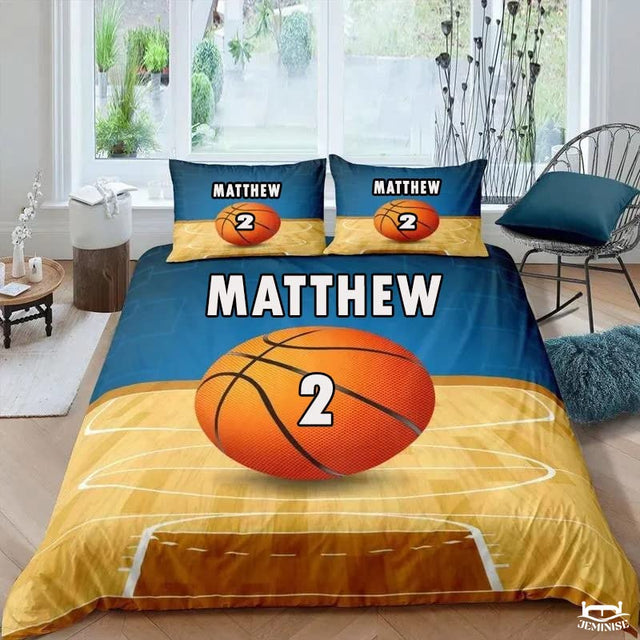 Personalized Basketball on Hardwood Court Comforter with Name and Number