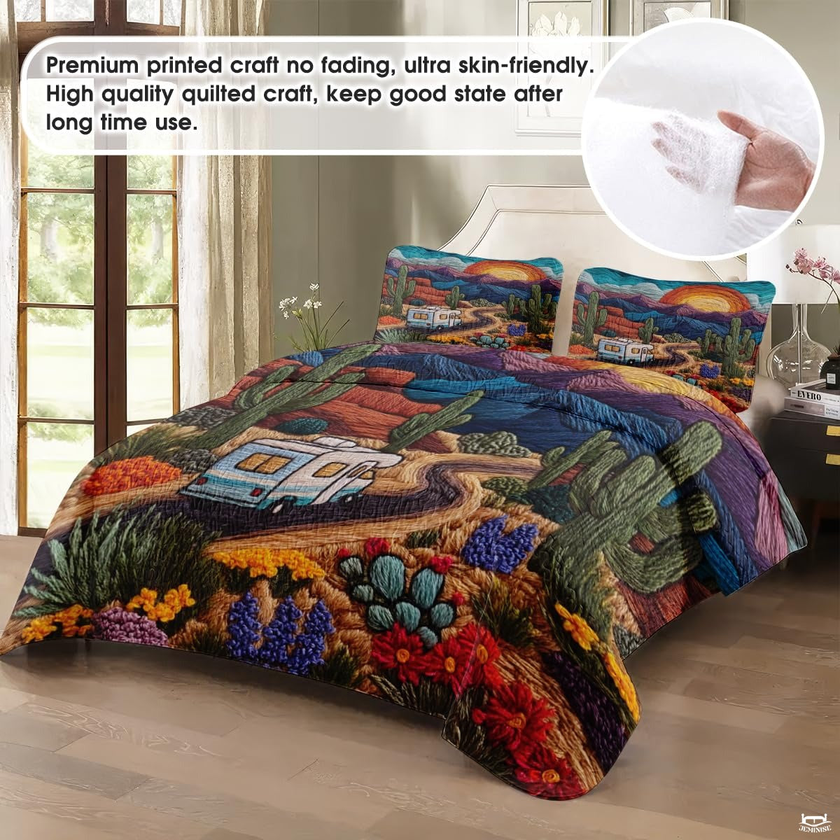 Personalized Colorful Desert RV Sunset Scene Quilt Sets