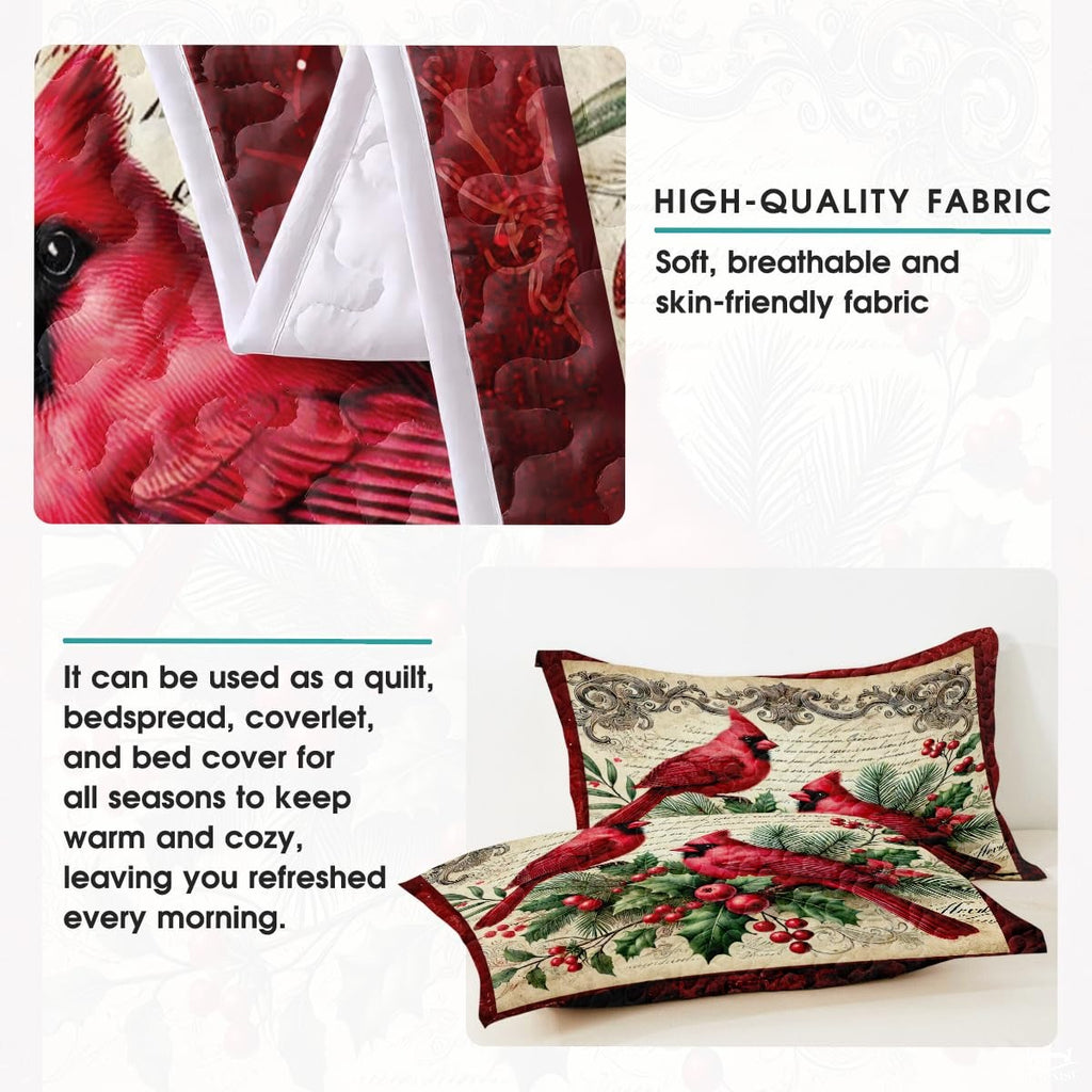 Custom Two Cardinals on Holly Branches Quilt