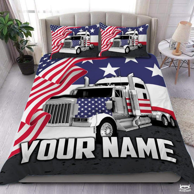 Custom Patriotic Semi Truck with Waving American Flag Comforter