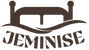 A dark brown graphic logo featuring a stylized bed silhouette above the word 'JEMINISE' in bold serif lettering, set against a plain white background.